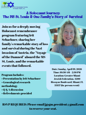 Holocaust Remembrance Program – The MS St. Louis: One Family’s Story of Survival